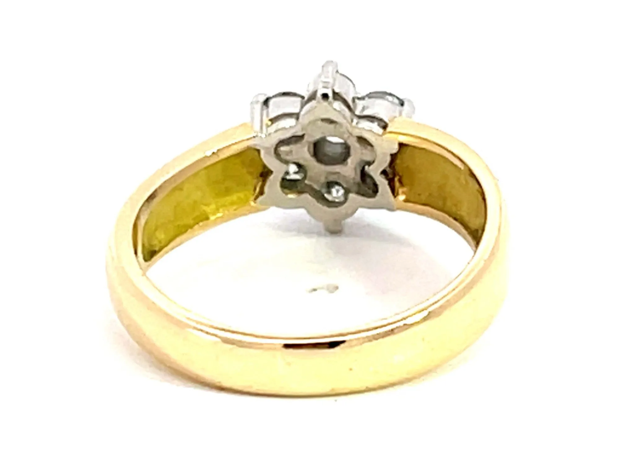 Diamond Flower Two Toned Ring in 18K Yellow Gold and Platinum
