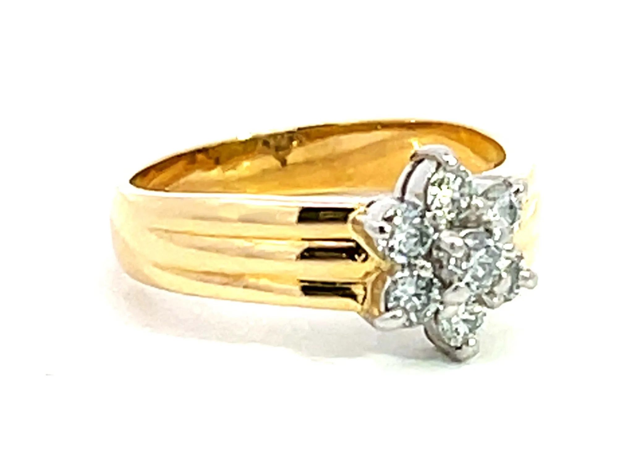 Diamond Flower Two Toned Ring in 18K Yellow Gold and Platinum