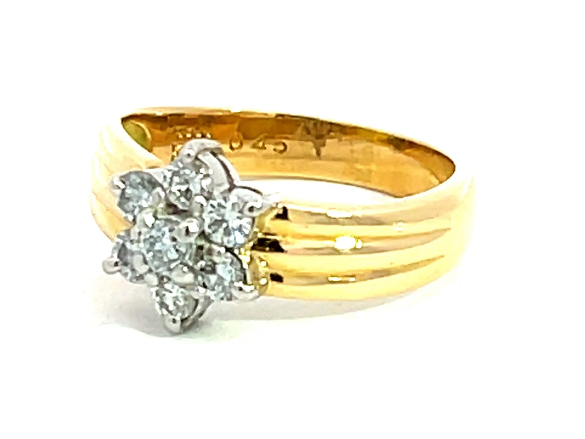 Diamond Flower Two Toned Ring in 18K Yellow Gold and Platinum