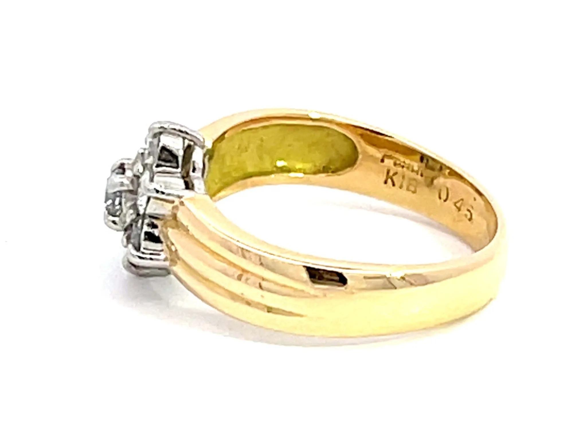 Diamond Flower Two Toned Ring in 18K Yellow Gold and Platinum