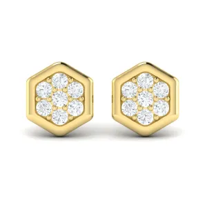 Diamond Hexagon Stud Earrings in 14K Yellow Gold