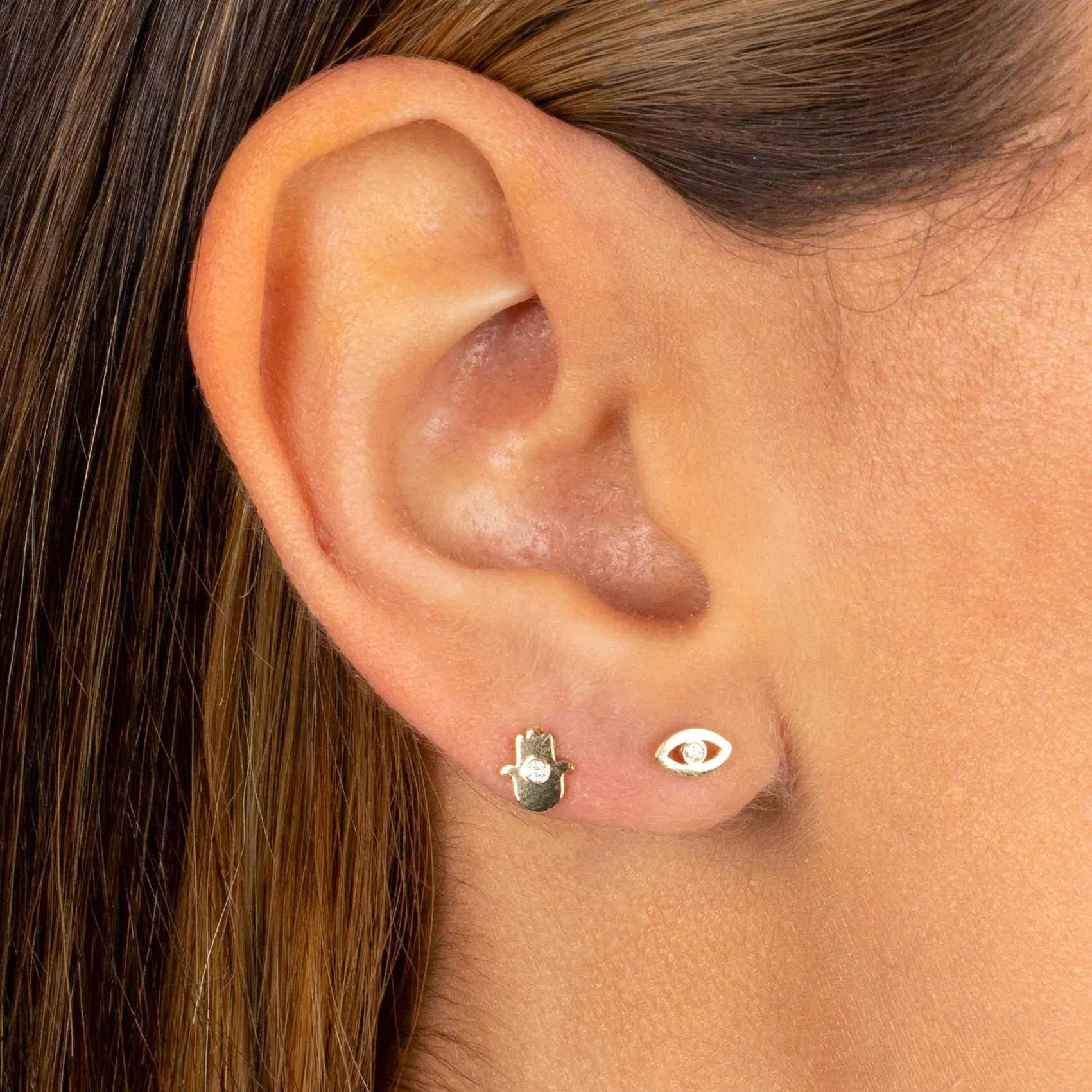 Diamond Mini Evil Eye Stud Earring 14K