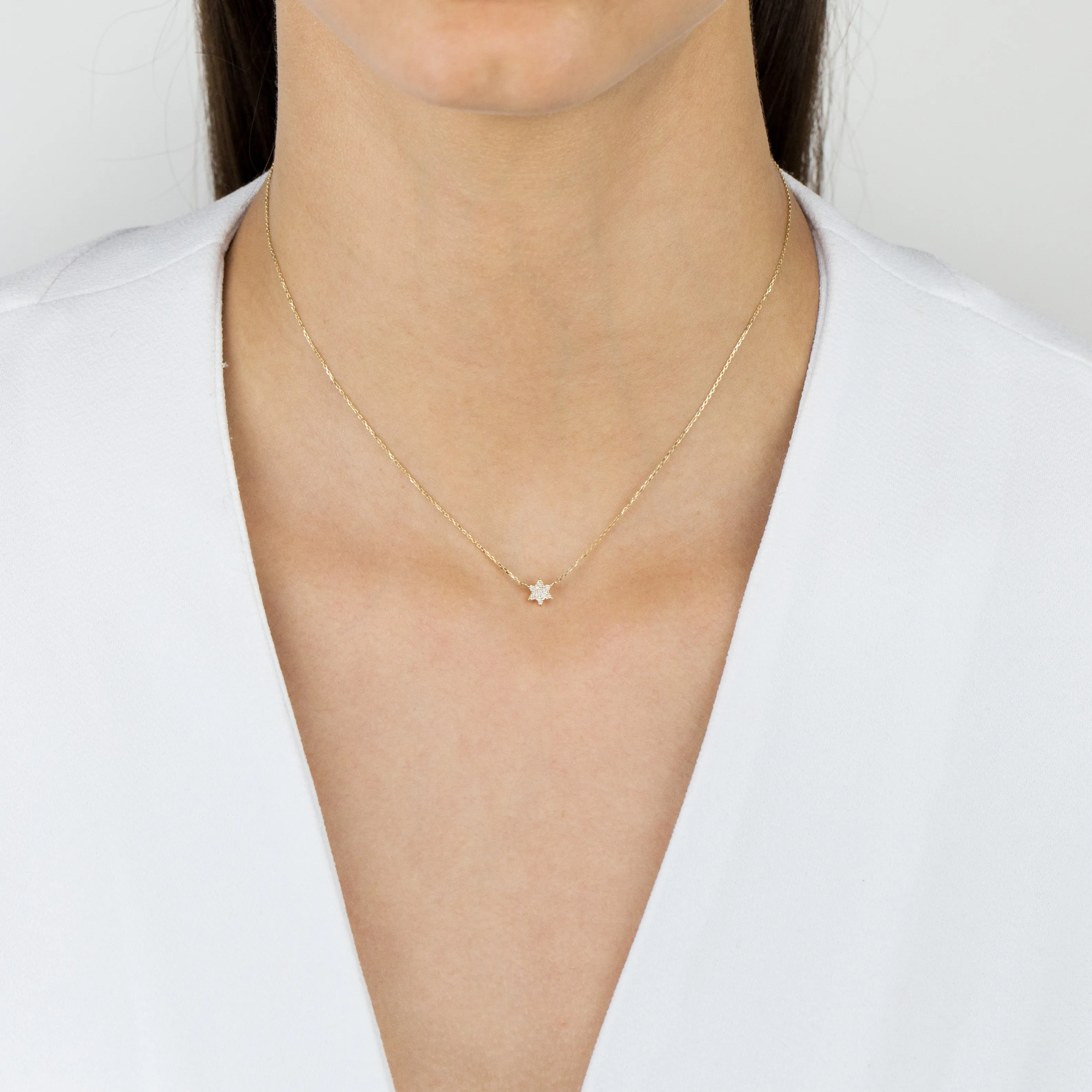 Diamond Mini Star of David Necklace 14K
