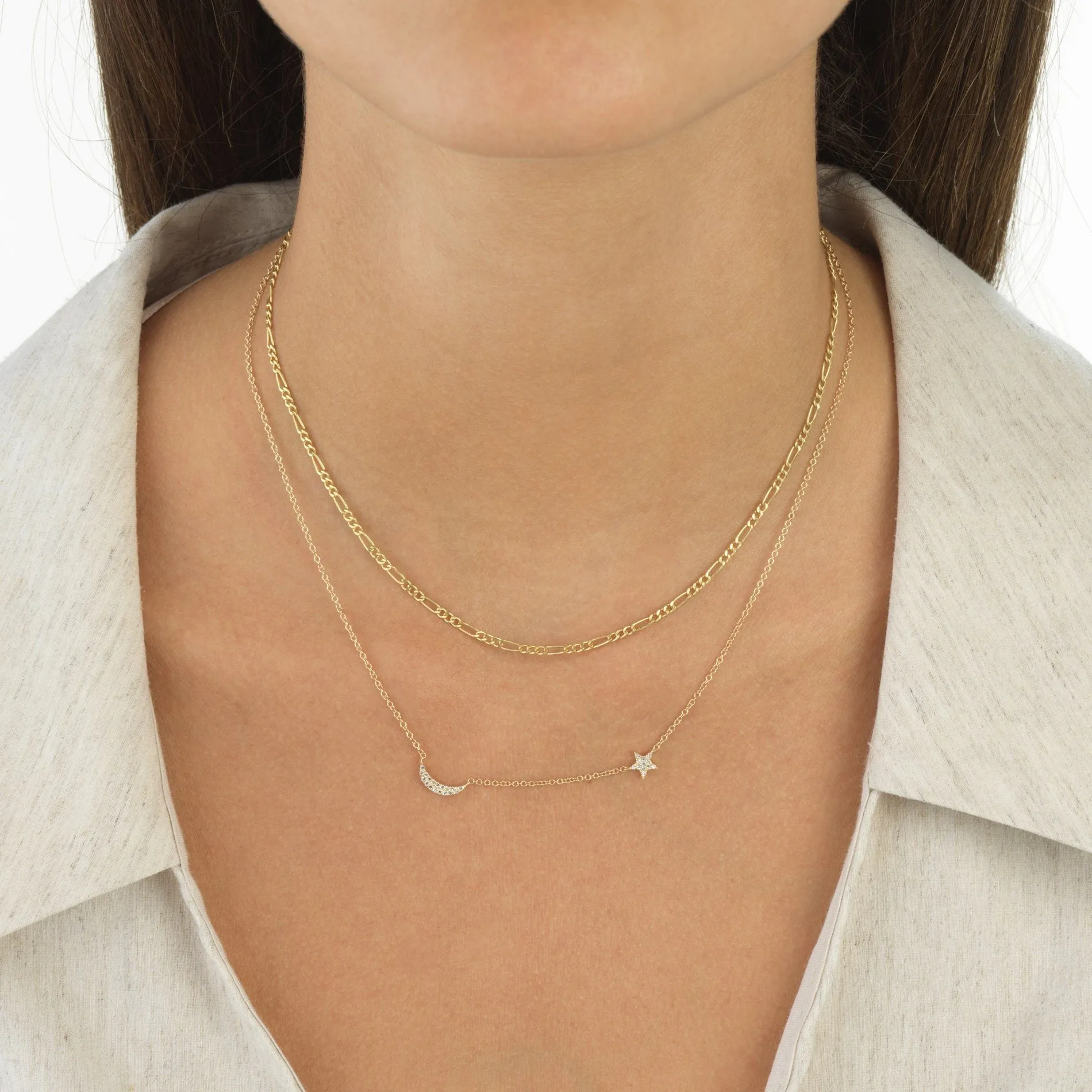 Diamond Moon & Star Necklace 14K