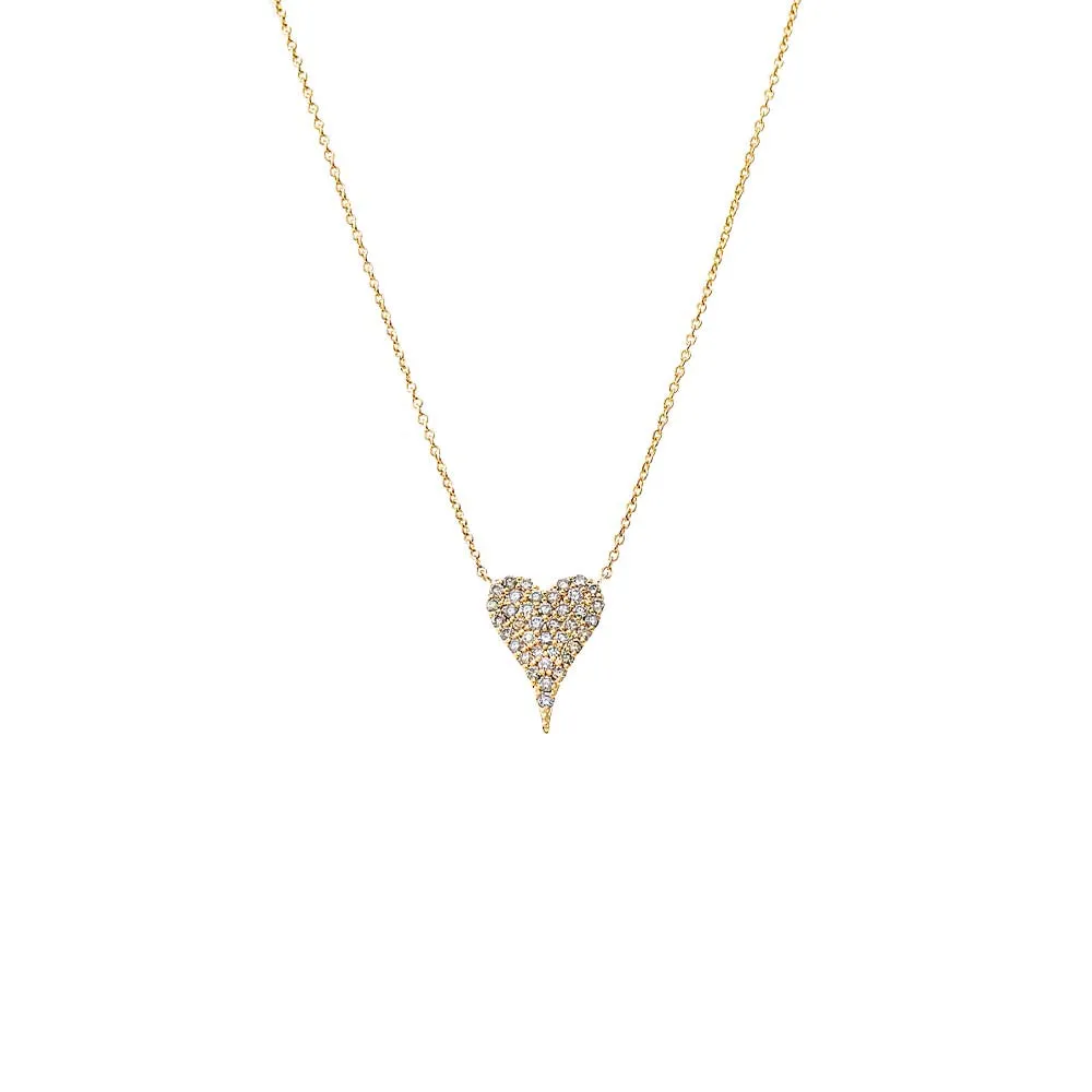 Diamond Pave Elongated Heart Pendant Necklace 14K