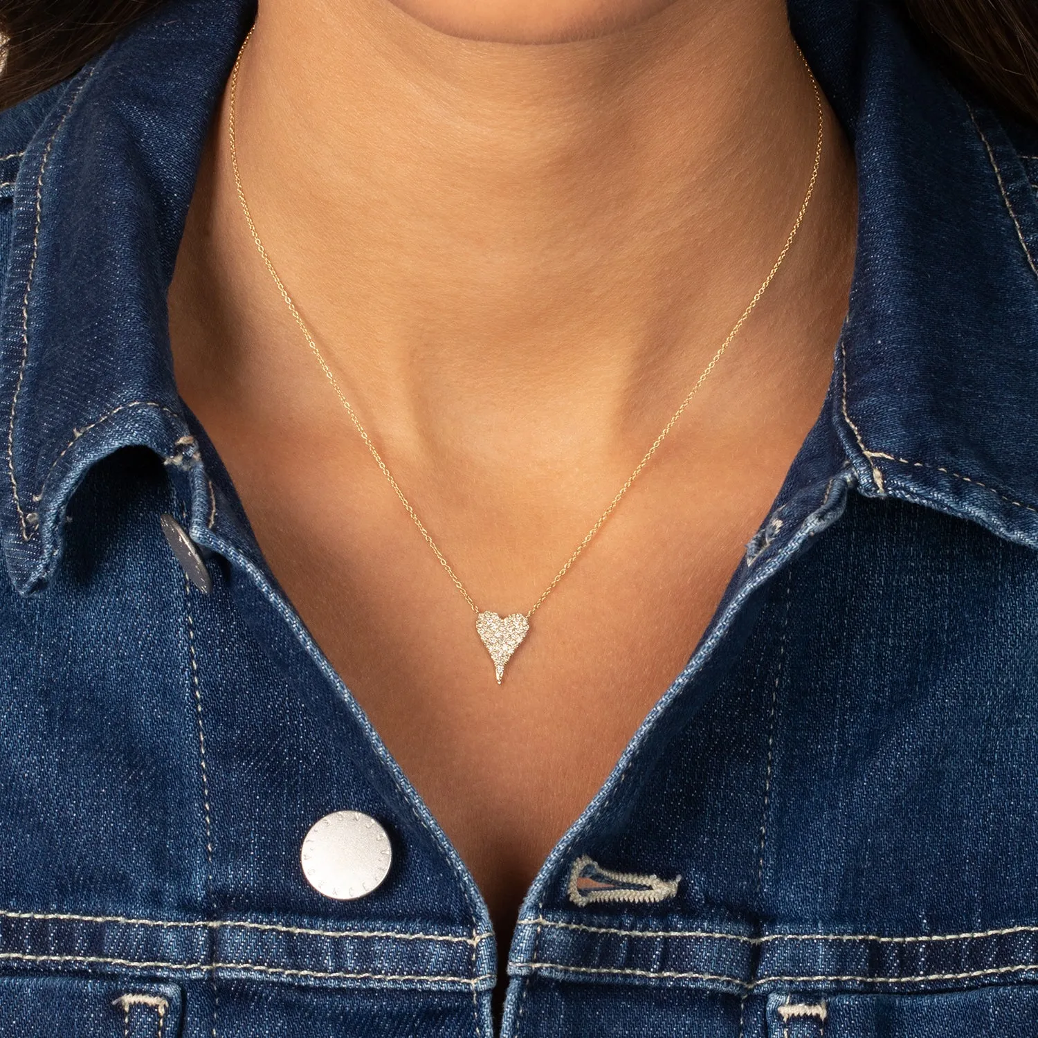 Diamond Pave Elongated Heart Pendant Necklace 14K