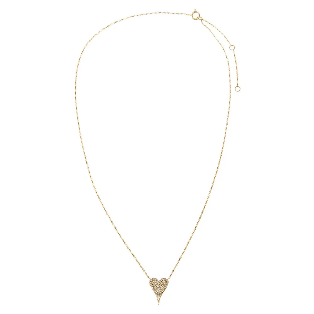 Diamond Pave Elongated Heart Pendant Necklace 14K