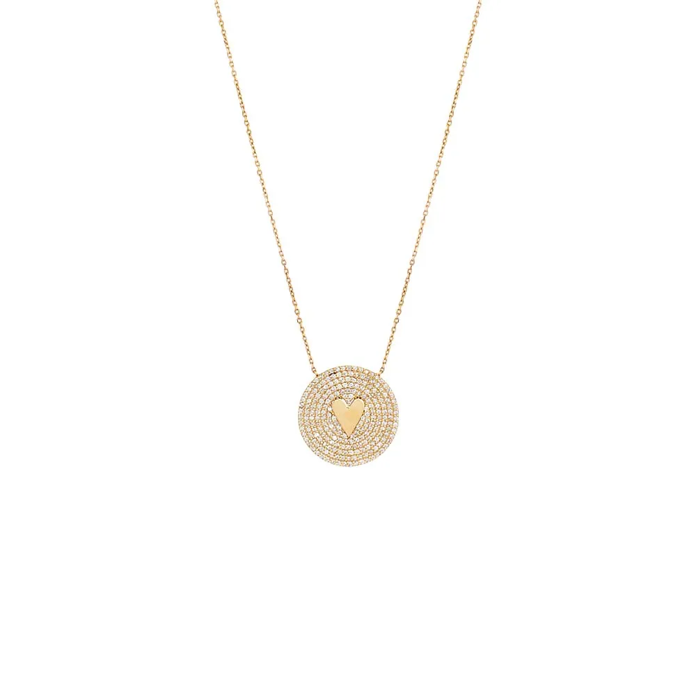 Diamond Pave Heart Disc Necklace 14K