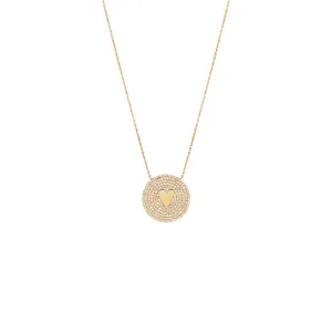 Diamond Pave Heart Disc Necklace 14K