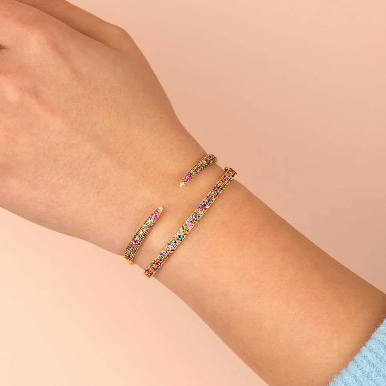Diamond Rainbow Claw Bangle 14K