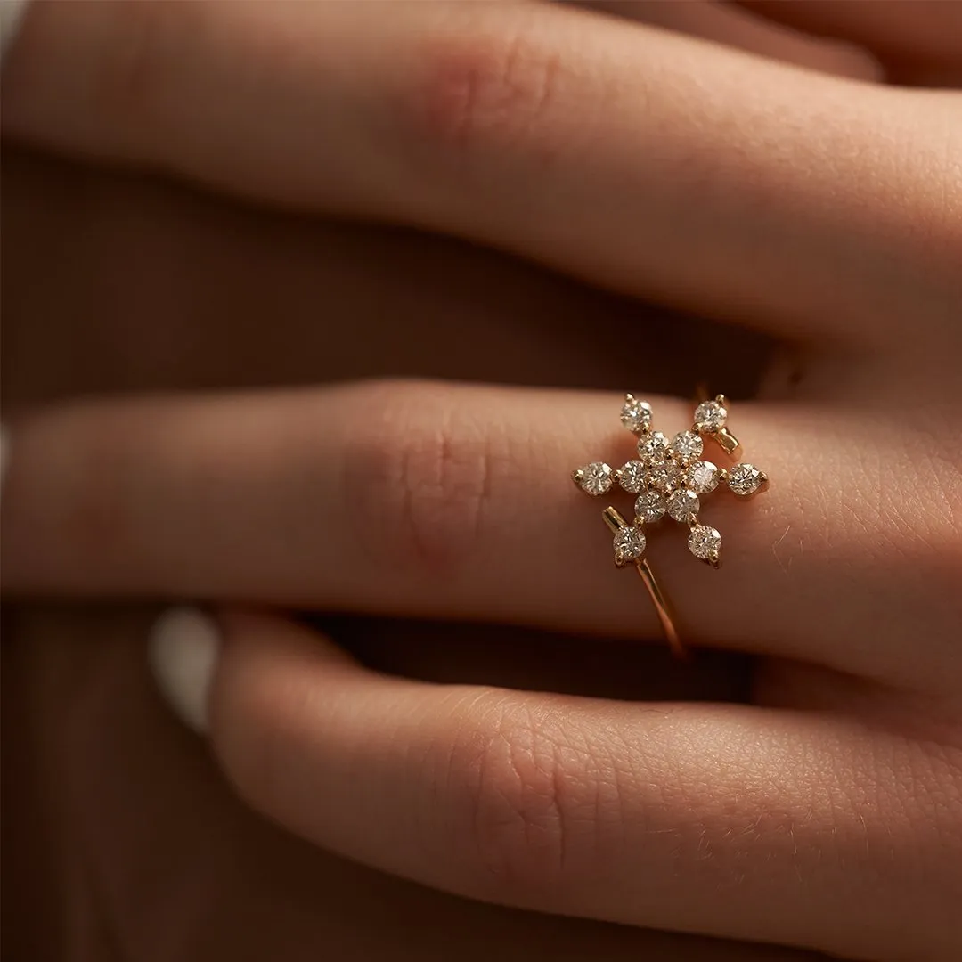 Diamond Snowflake Bypass Ring