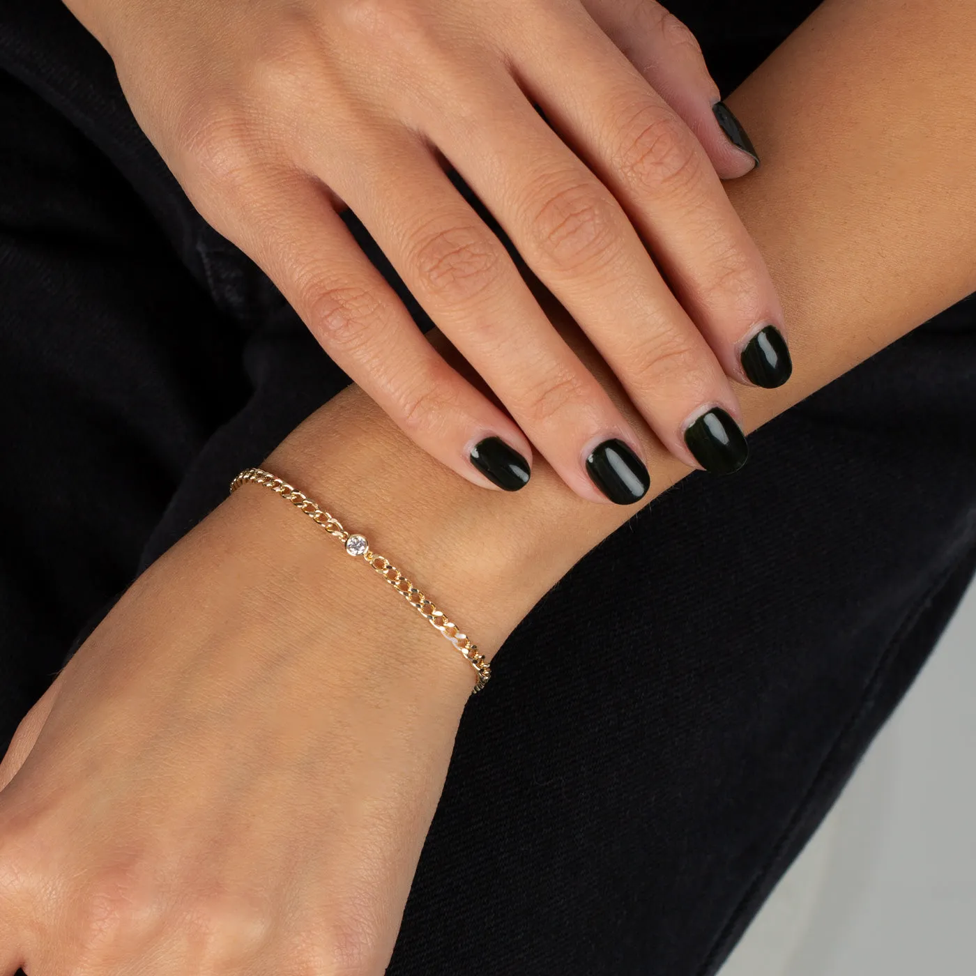 Diamond Solitaire Bezel Cuban Bracelet 14K
