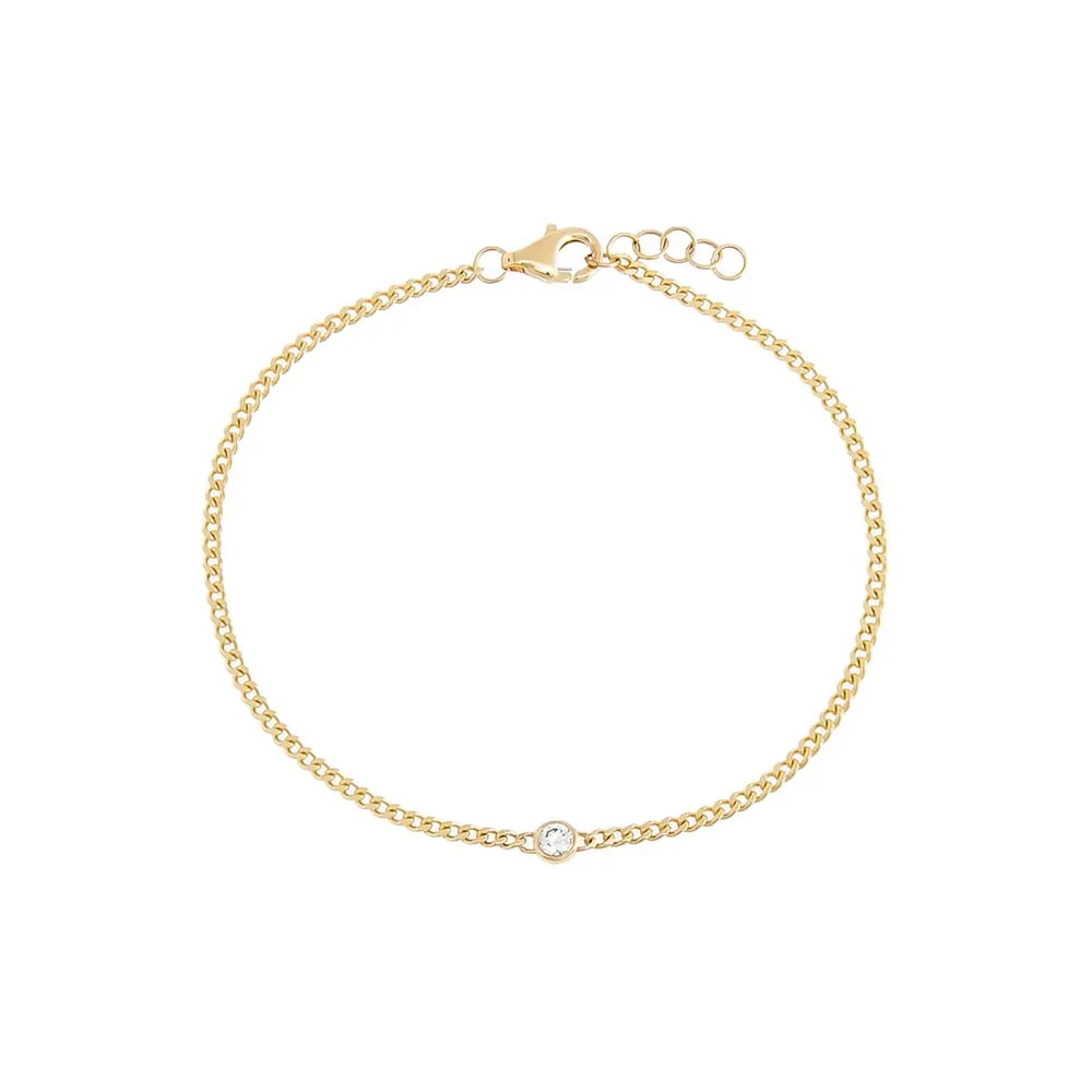 Diamond Solitaire Bezel Cuban Bracelet 14K