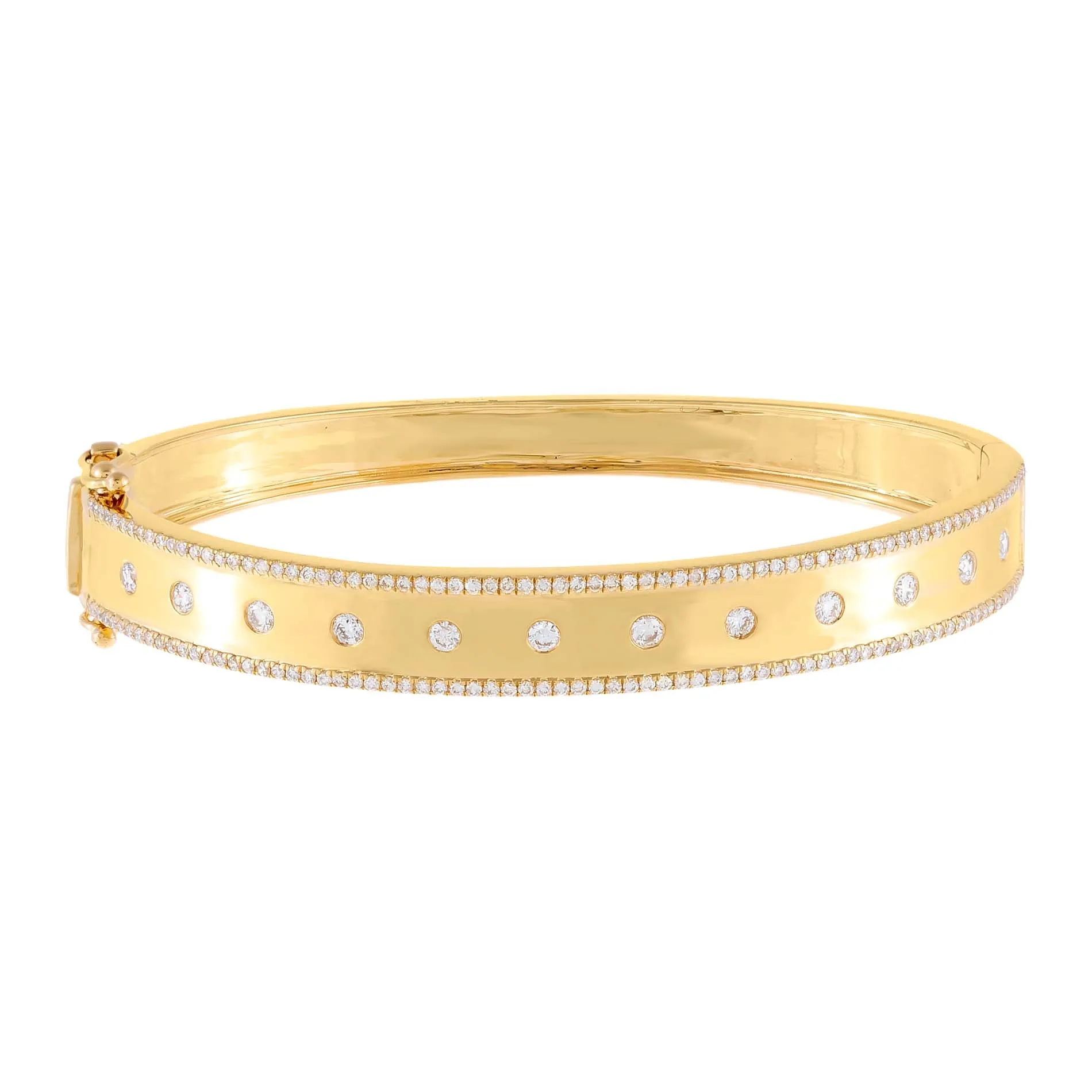 Diamond Solitaire X Pavé Bangle 14K
