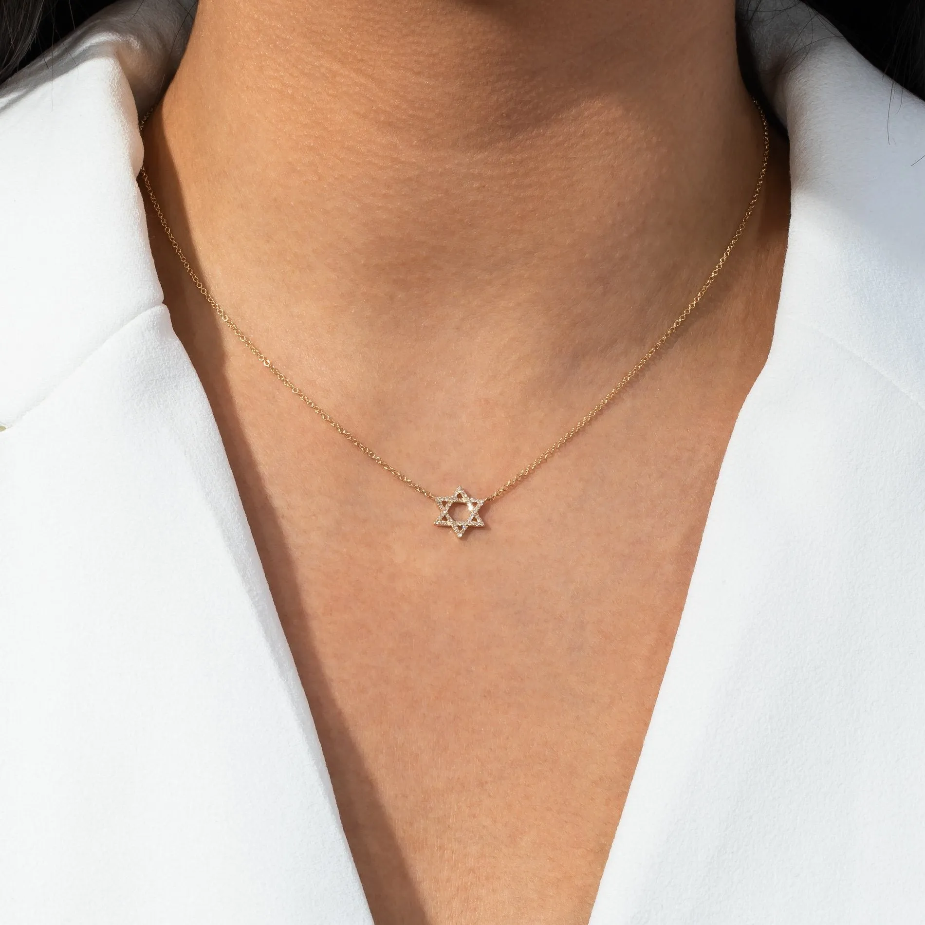 Diamond Star of David Necklace 14K