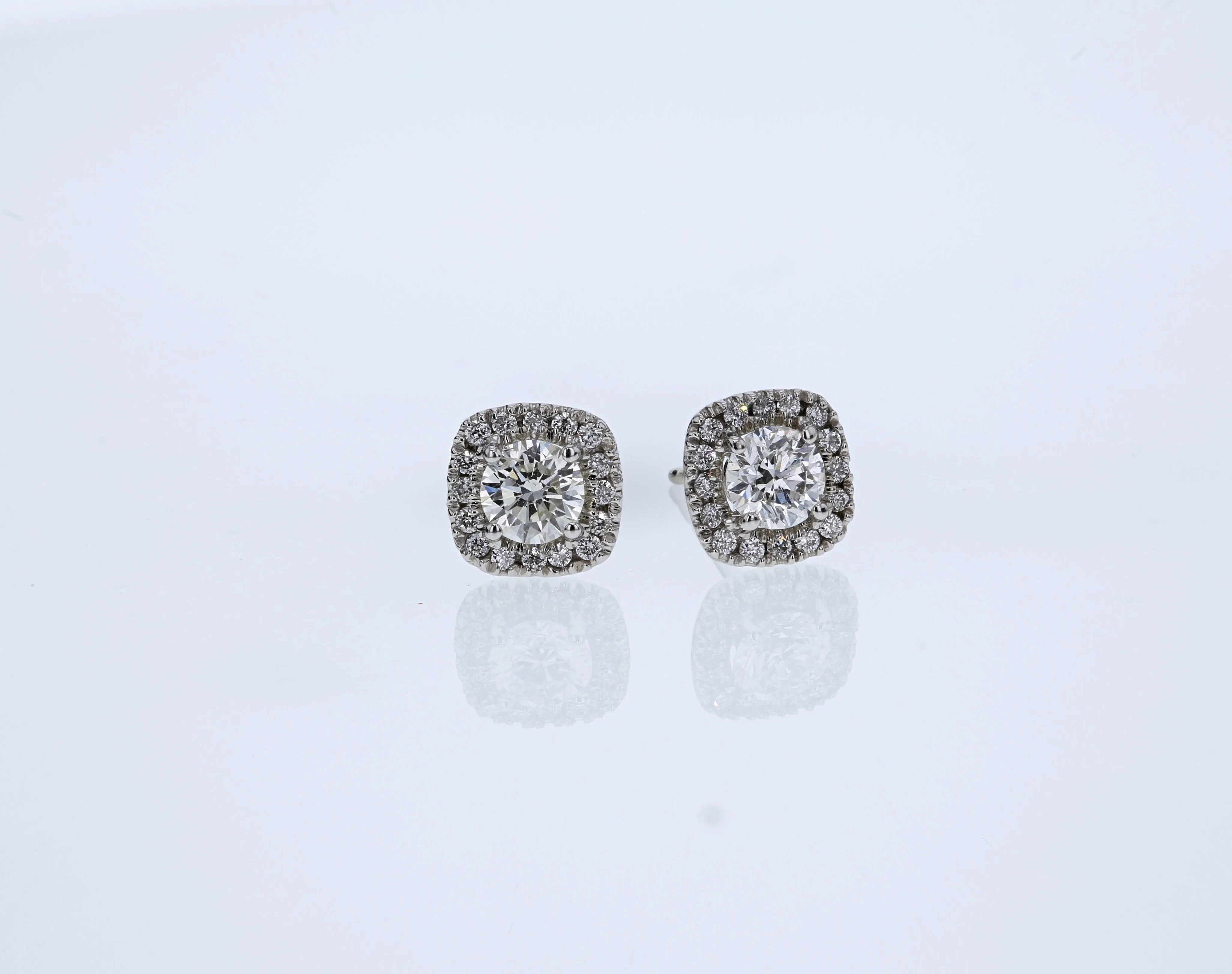 Diamond Studs Cushion Halo .75ct
