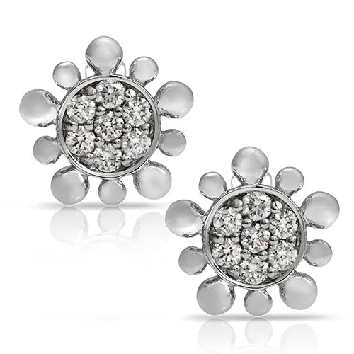 Diamond Sunflower Stud Earrings in 14k White Gold