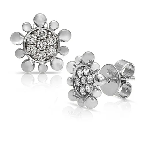 Diamond Sunflower Stud Earrings in 14k White Gold