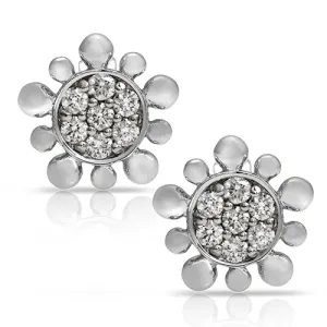 Diamond Sunflower Stud Earrings in 14k White Gold