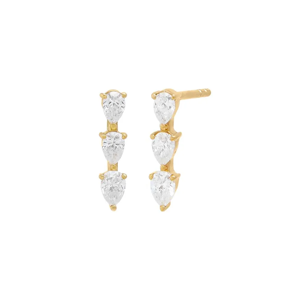 Diamond Triple Teardrop Bar Stud Earring 14K