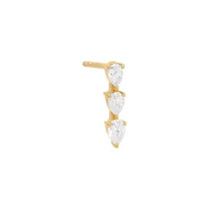Diamond Triple Teardrop Bar Stud Earring 14K