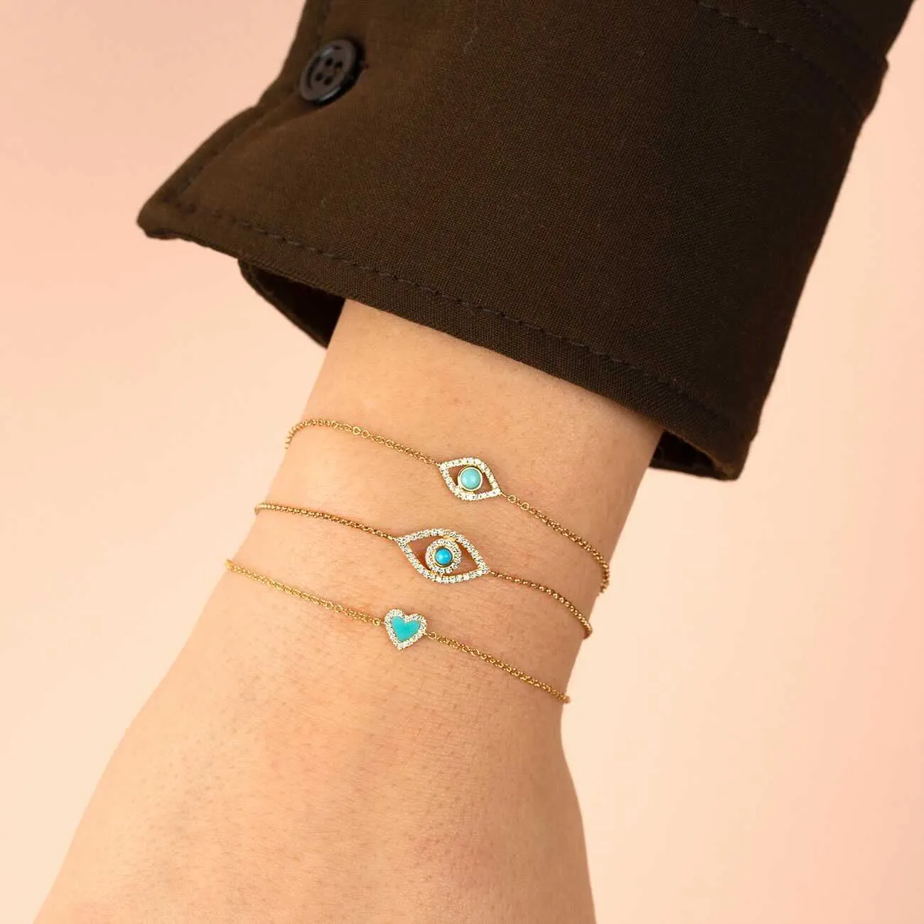 Diamond X Turquoise Evil Eye Bracelet 14K
