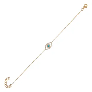 Diamond X Turquoise Evil Eye Bracelet 14K
