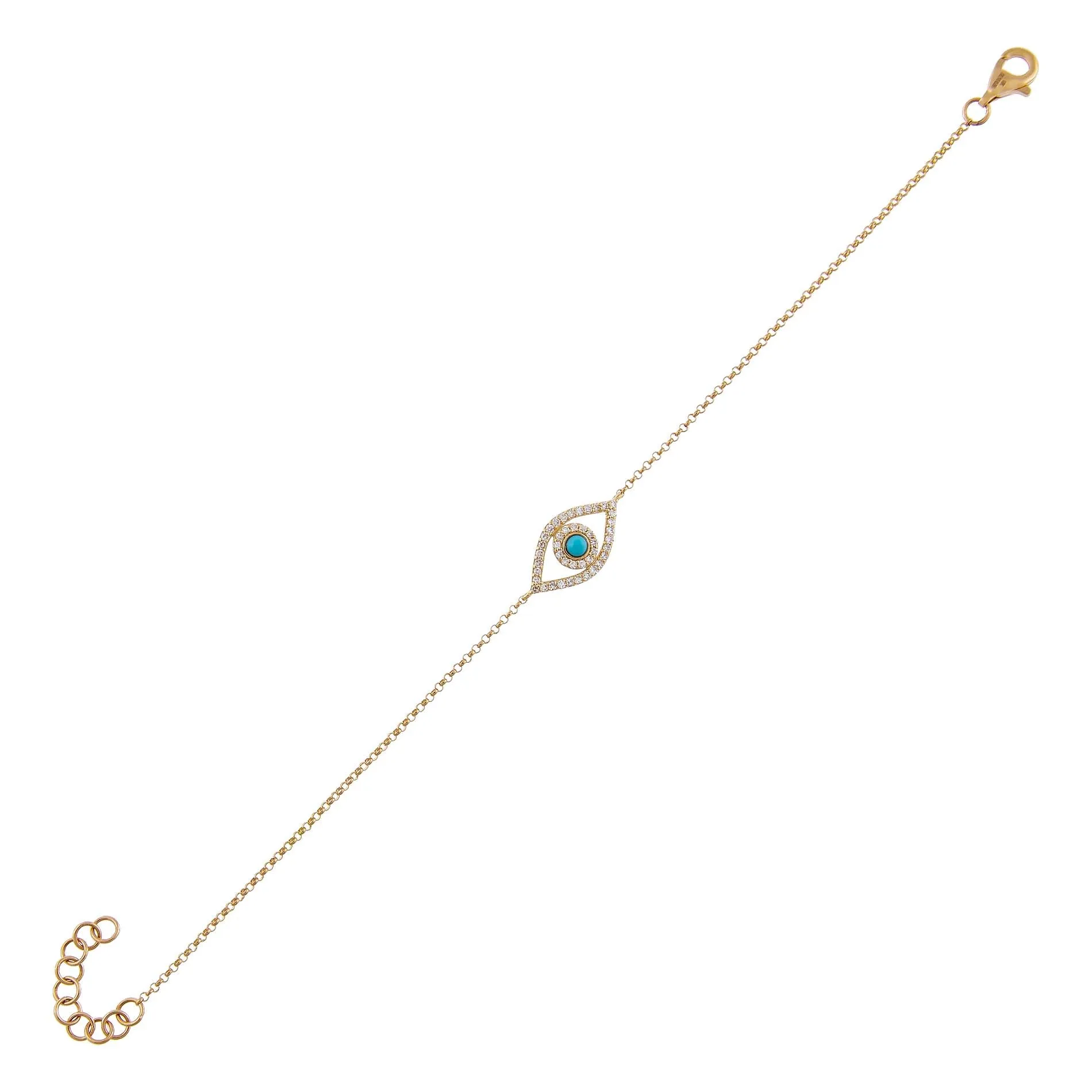 Diamond X Turquoise Evil Eye Bracelet 14K