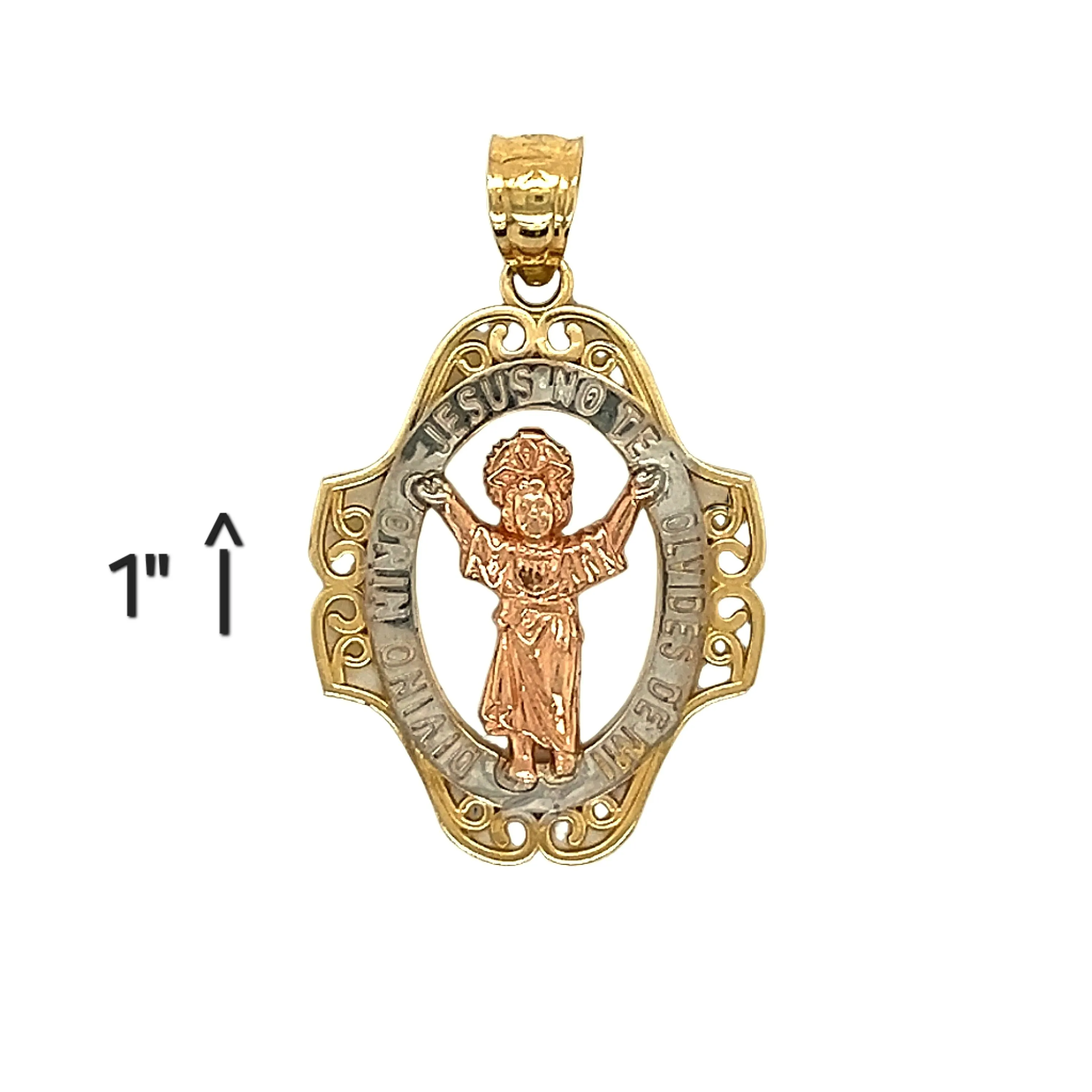 Divino Nino Jesus No Te Olvides De Mi Unisex 14K Gold Two Tone Praying Jesus 1" Charm Pendant