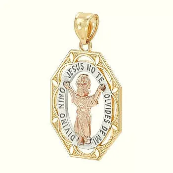 Divino Nino Jesus No Te Olvides De Mi Unisex 14K Gold Two Tone Praying Jesus 1" Charm Pendant