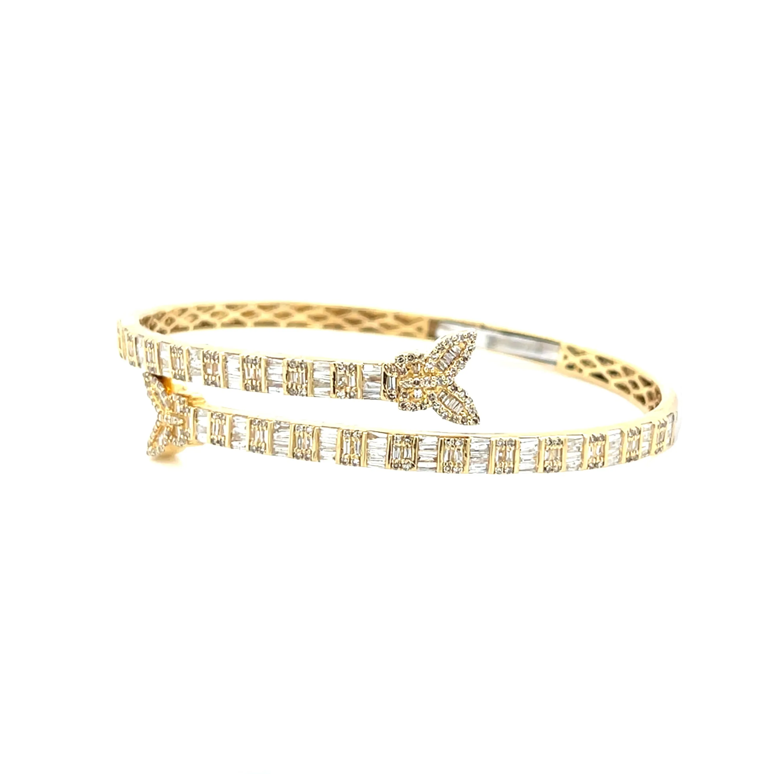 Double Butterfly 17.5mm 10k Gold 3.04ct Natural Diamond 7" Bracelet Bangle - SBR20997