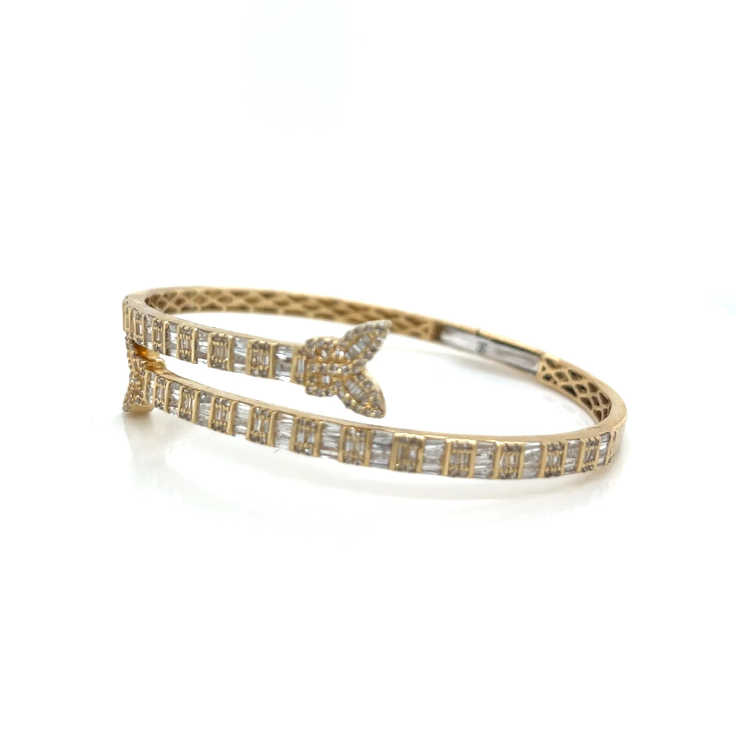 Double Butterfly 17.5mm 10k Gold 3.04ct Natural Diamond 7" Bracelet Bangle - SBR20997