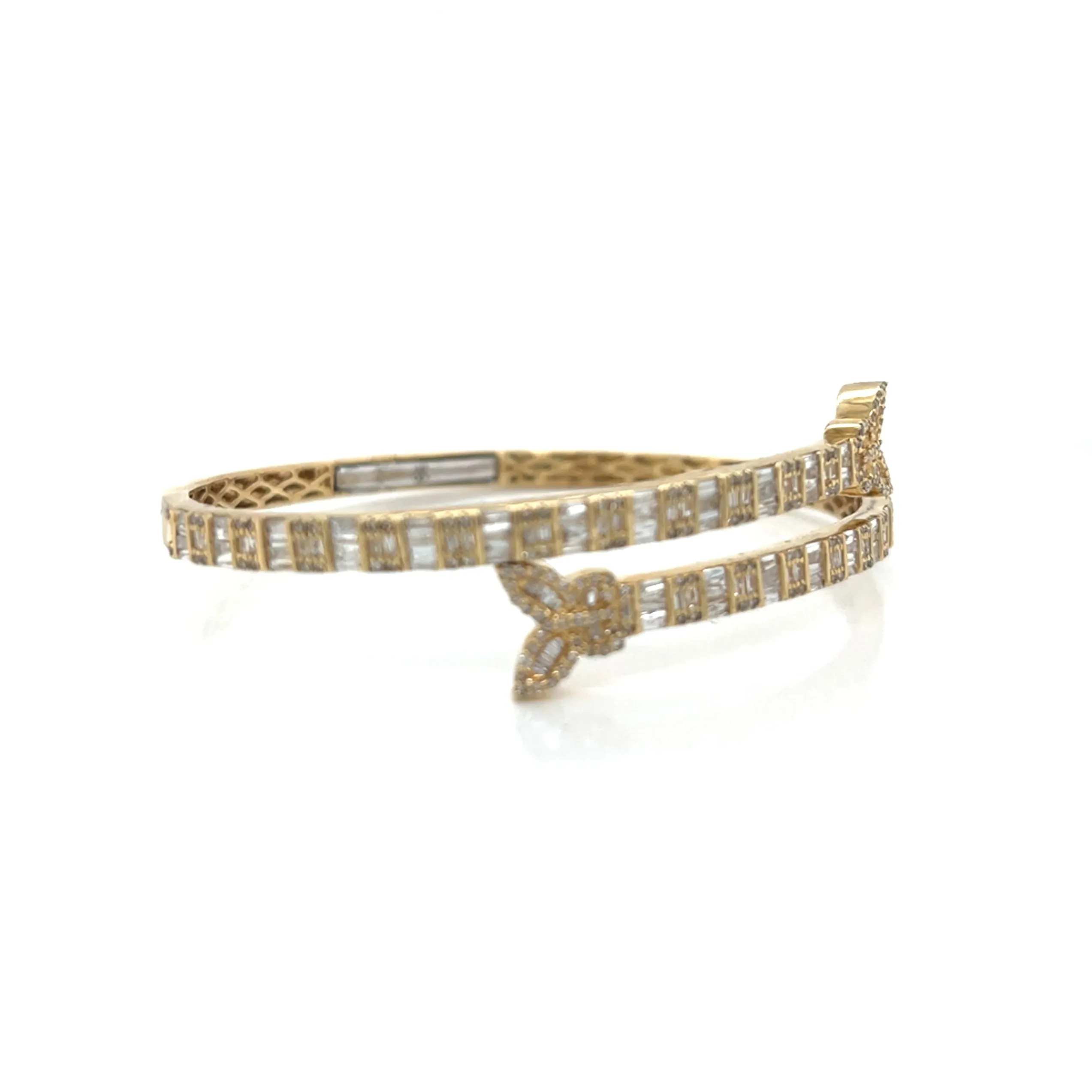 Double Butterfly 17.5mm 10k Gold 3.04ct Natural Diamond 7" Bracelet Bangle - SBR20997