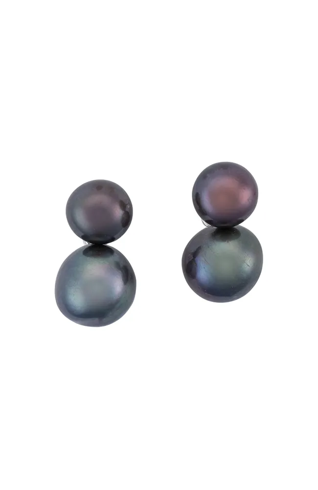 Double pearl stud earrings