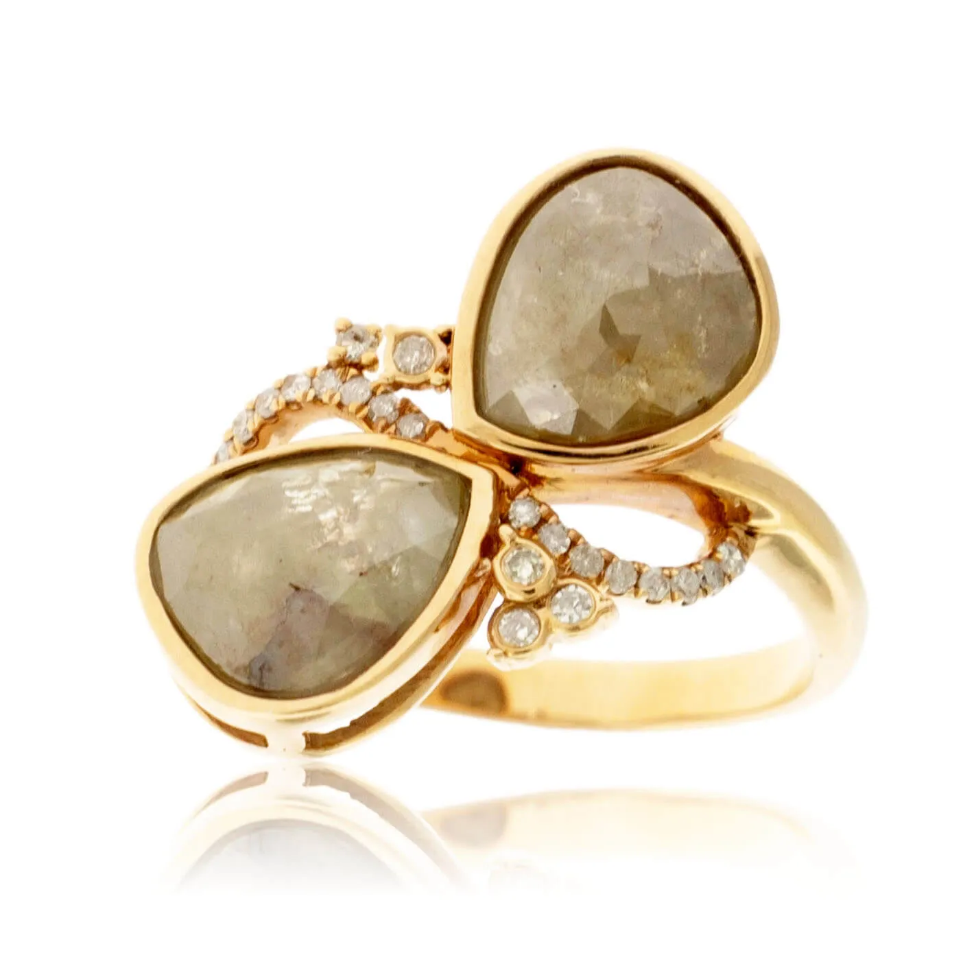 Double Rose-Cut Rough Diamond & Diamond Bypass Style Ring