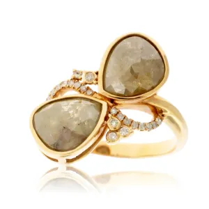 Double Rose-Cut Rough Diamond & Diamond Bypass Style Ring