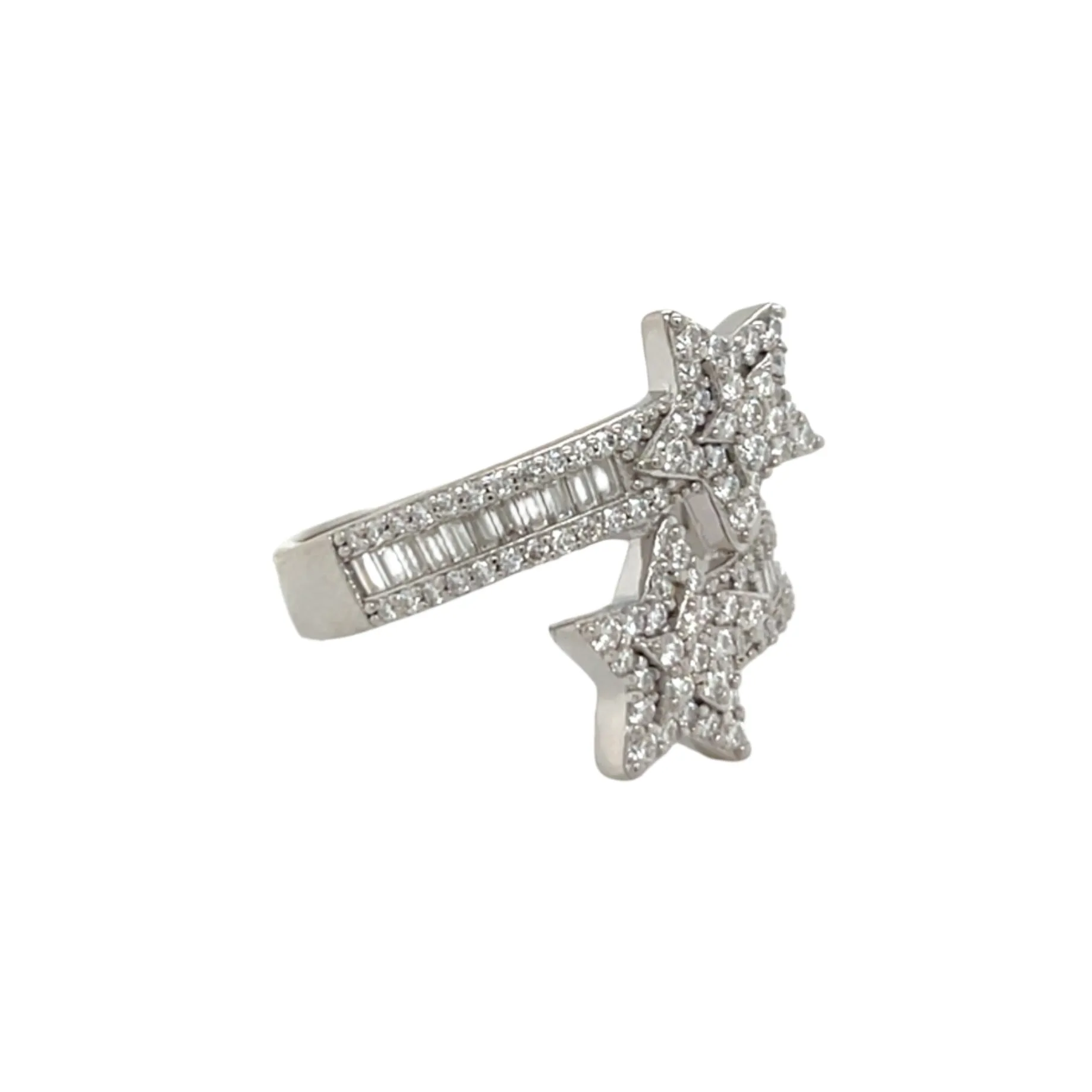 Double Star Sterling Silver Ring with Baguette & Round Lab-Created Moissanite - M102979