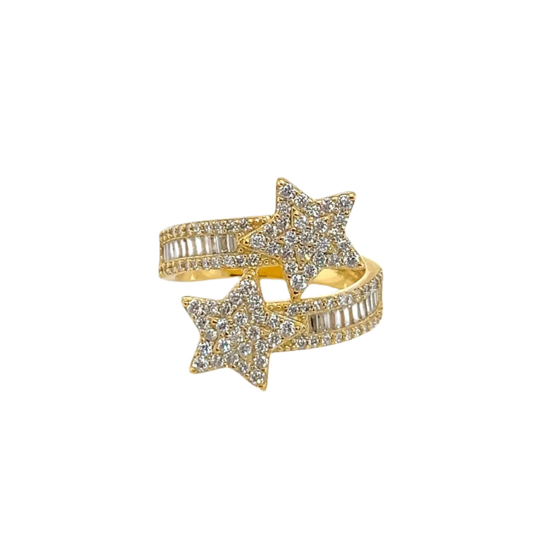 Double Star Sterling Silver Ring with Baguette & Round Lab-Created Moissanite - M102979