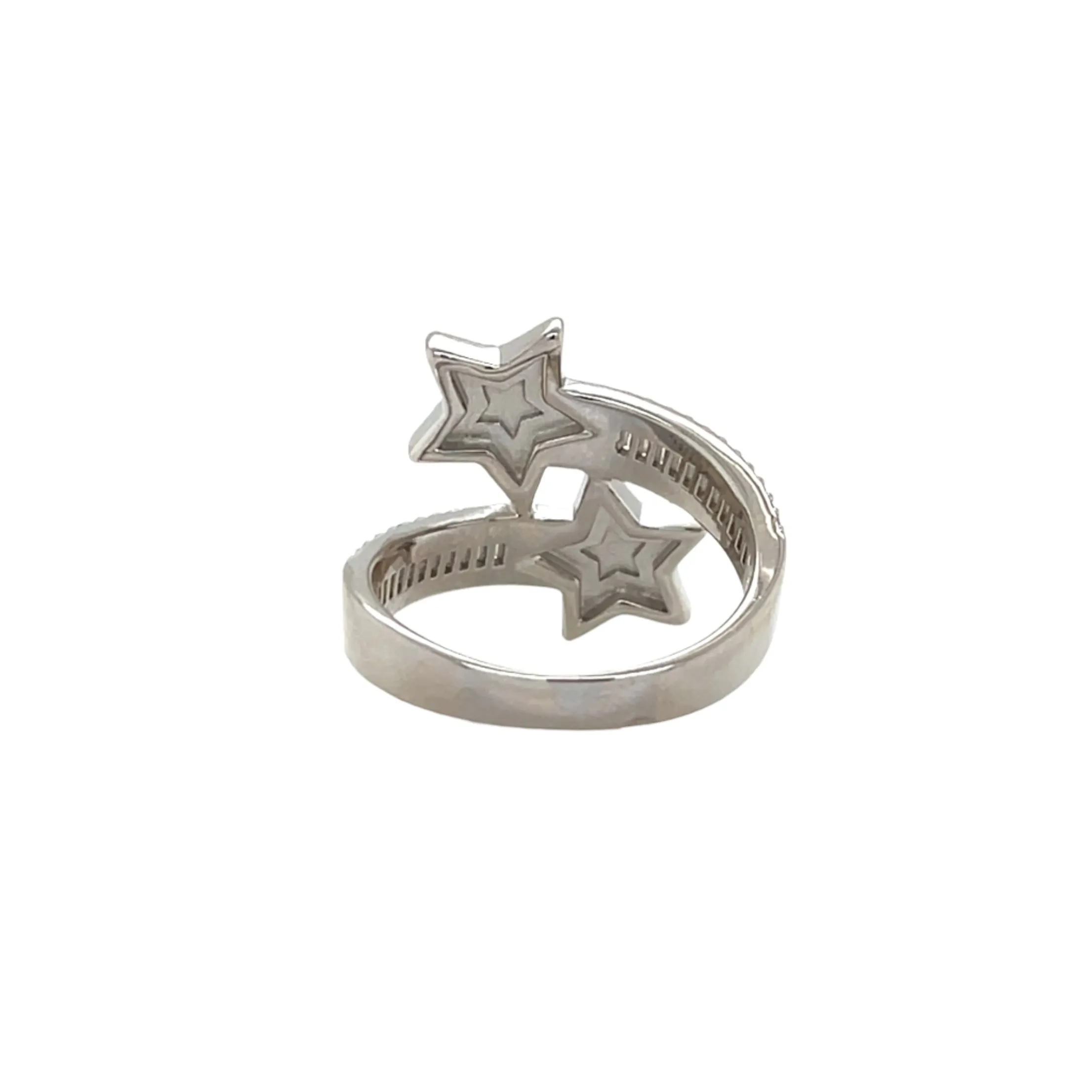 Double Star Sterling Silver Ring with Baguette & Round Lab-Created Moissanite - M102979