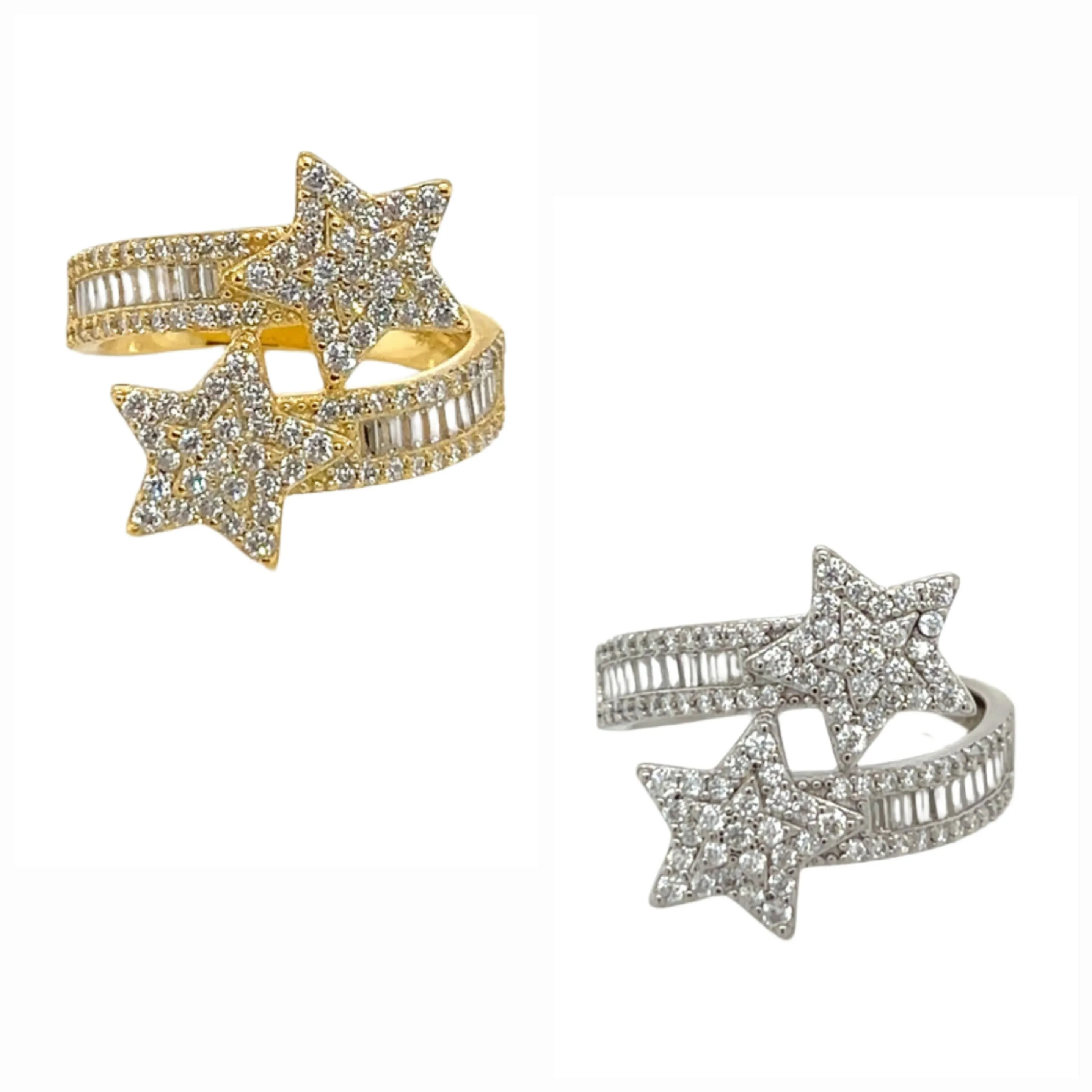 Double Star Sterling Silver Ring with Baguette & Round Lab-Created Moissanite - M102979