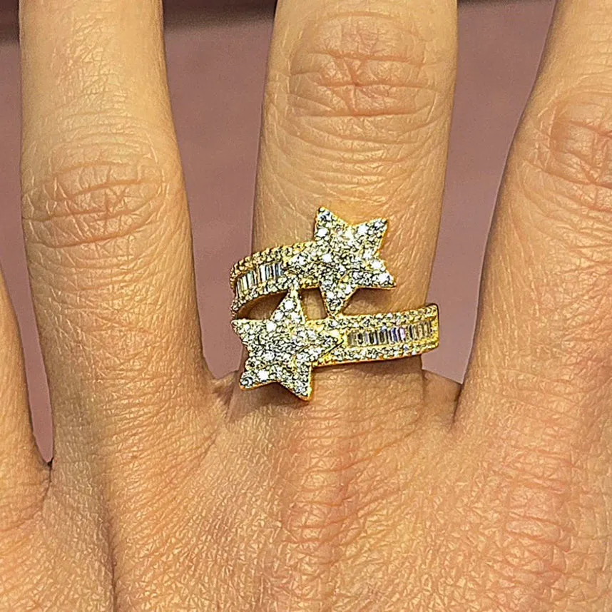 Double Star Sterling Silver Ring with Baguette & Round Lab-Created Moissanite - M102979