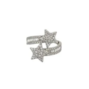 Double Star Sterling Silver Ring with Baguette & Round Lab-Created Moissanite - M102979