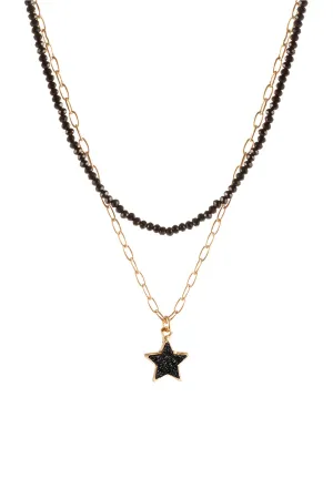 DRUZY GLASS BEAD STAR LINK PENDANT NECKLACE