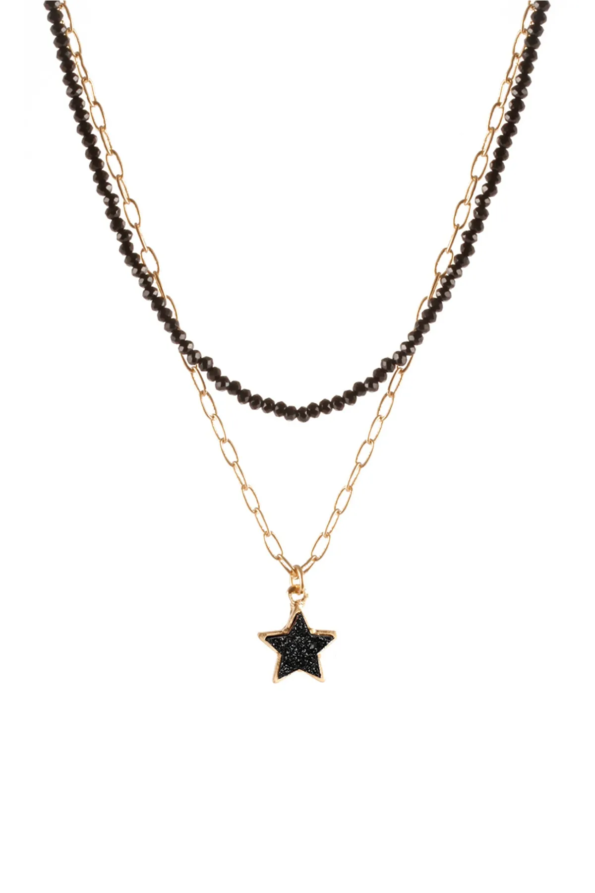 DRUZY GLASS BEAD STAR LINK PENDANT NECKLACE