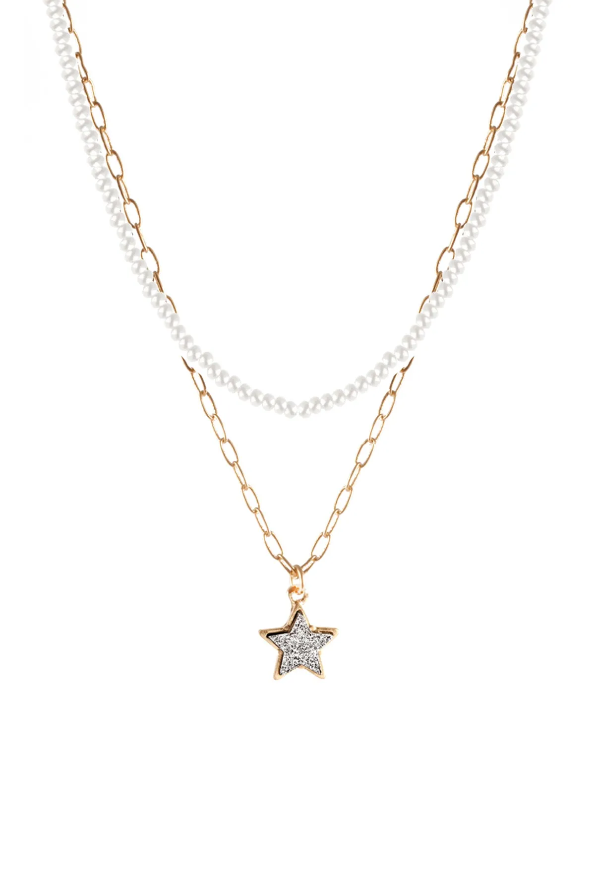 DRUZY GLASS BEAD STAR LINK PENDANT NECKLACE