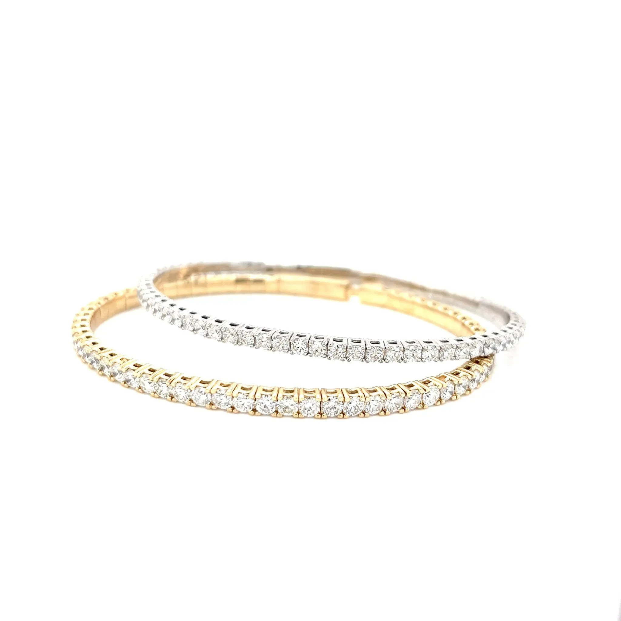 Elastic Dainty Tennis Bangle 14k Gold Natural Diamond Bracelet Bangle - BG-50339/50327