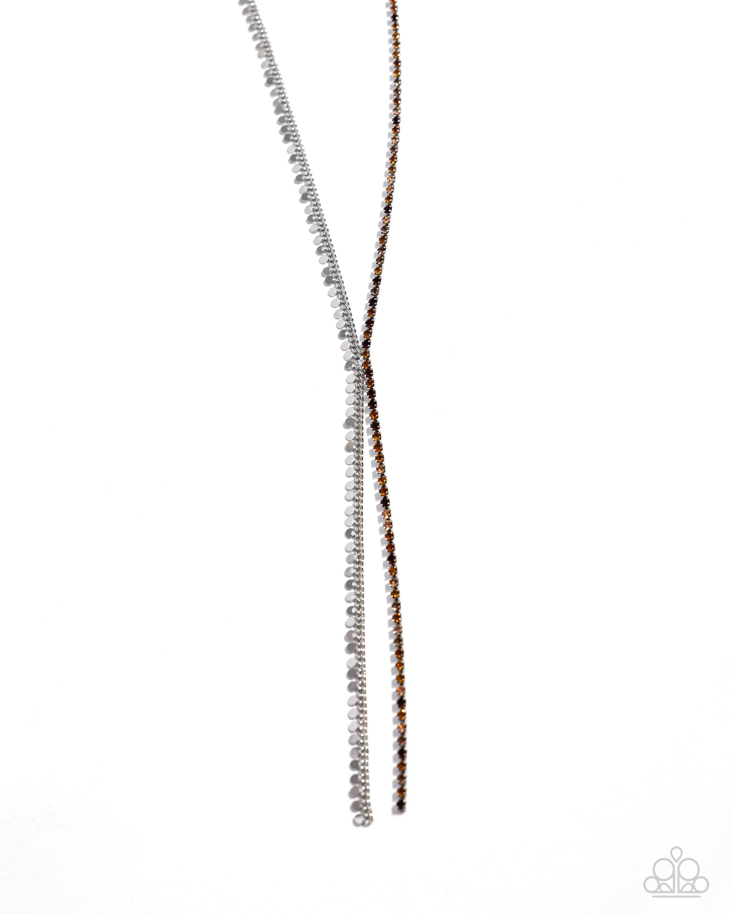 Elongated Eloquence - Brown - Rhinestone Y-Shaped Paparazzi Long Necklace