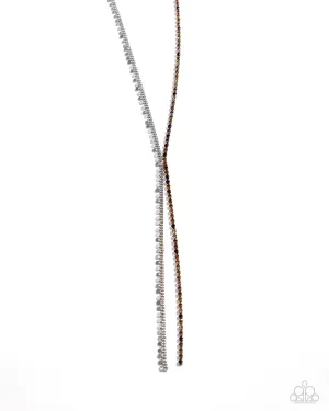Elongated Eloquence - Brown - Rhinestone Y-Shaped Paparazzi Long Necklace