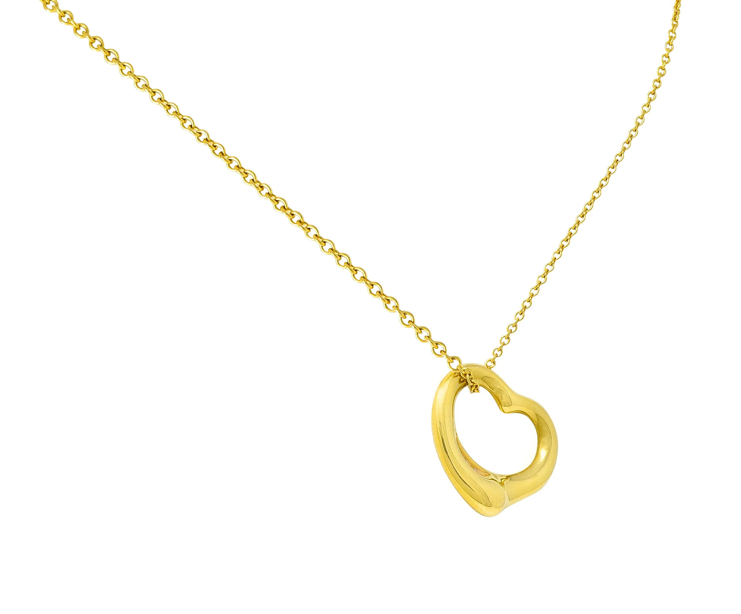 Elsa Peretti Tiffany & Co. 18 Karat Gold 14MM Open Heart Pendant Necklace