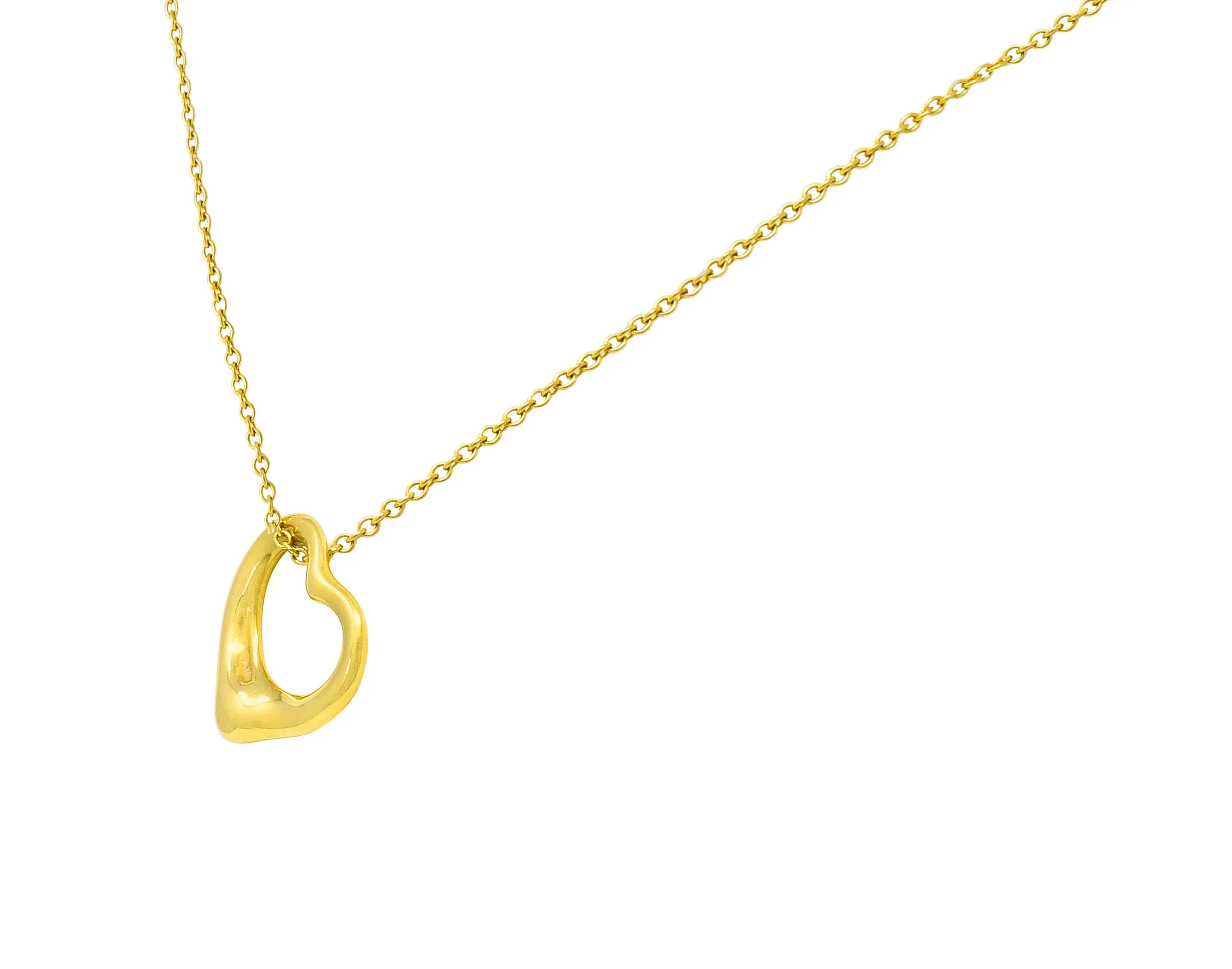 Elsa Peretti Tiffany & Co. 18 Karat Gold 14MM Open Heart Pendant Necklace